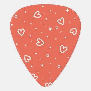 Coral Pink Hearts Valentine Music Gift Romantic Guitar Pick