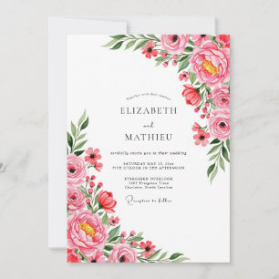 Coral Pink Heavenly Peony Wedding Invitation