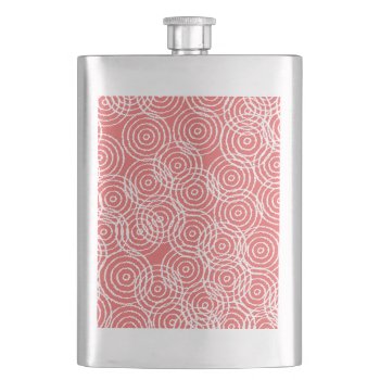 Coral Pink Ikat Overlap Circles Geometric Pattern Flask by SharonaCreations at Zazzle