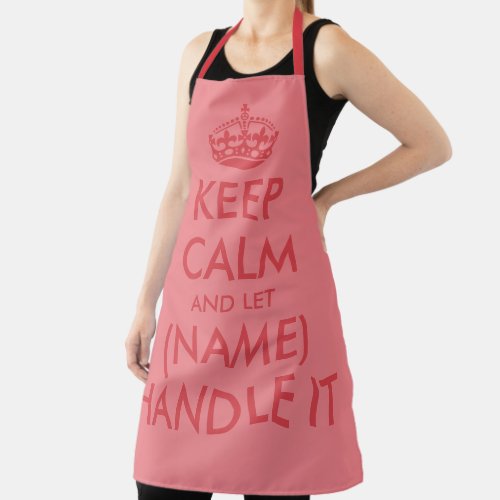 Coral pink keep calm handle it cute womens apron