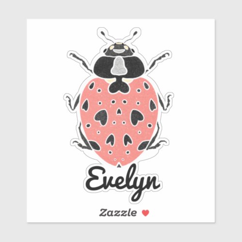 Coral Pink Ladybug with Name Sticker