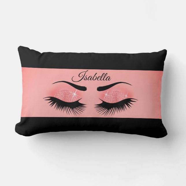 Coral Pink Lashes Lumbar Pillow (Front)