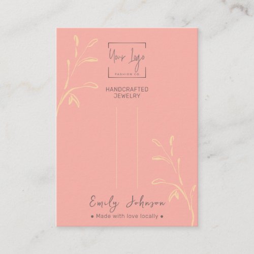 Coral Pink Leaf QR Jewelry Hairclip Display Card