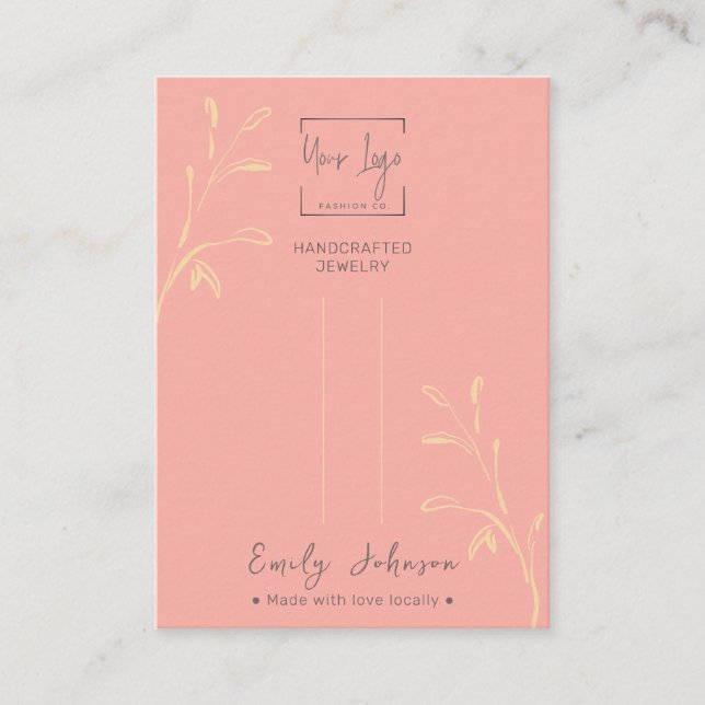Coral Pink Leaf QR Jewelry Hairclip Display Card (Front)