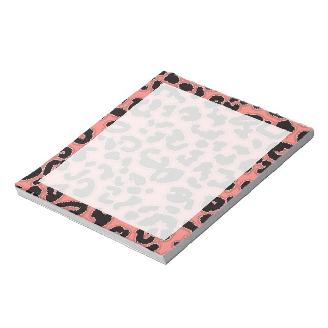 Coral Pink Leopard Animal Print Notepad (Rotated)