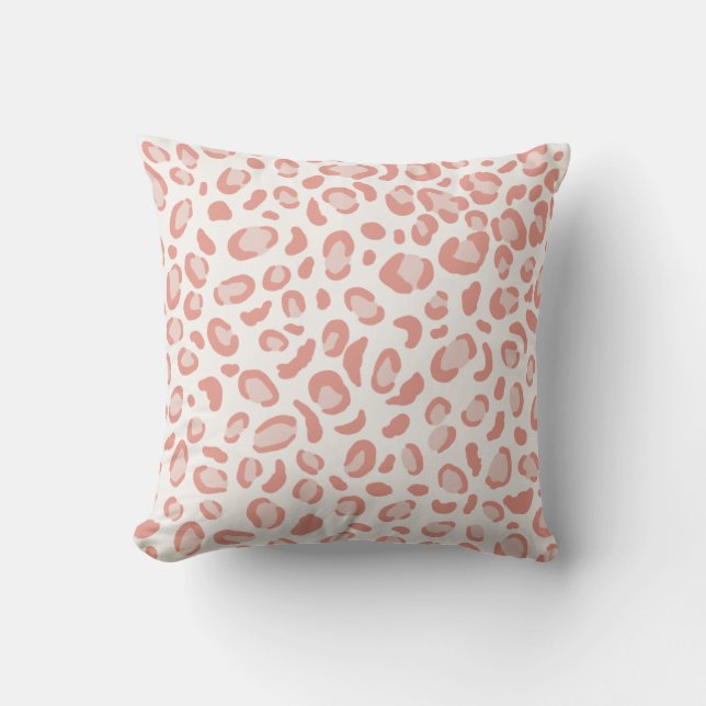Coral Pink Leopard Animal Print Throw Pillow (Front)