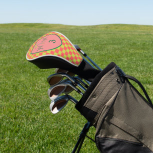 Coral Pink & Lime Green Checkered Monogram Golf Head Cover