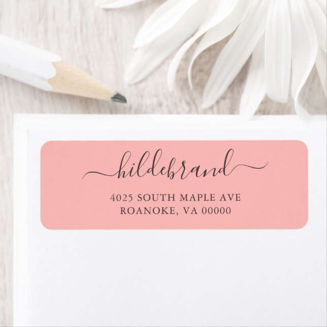 Coral Pink Loose Script Label (Insitu)