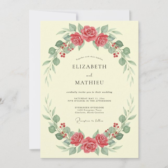 Coral Pink Lush Summer Wedding Invitation (Front)