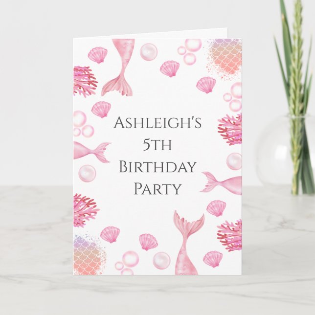 Coral Pink Mermaid Themed Birthday Invitation (Front)
