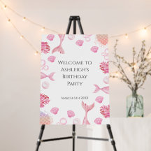 Coral Pink Mermaid Themed Birthday Welcome Sign