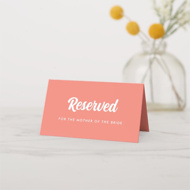 Coral Pink Minimalistic Wedding Reserved Place Card (Front)