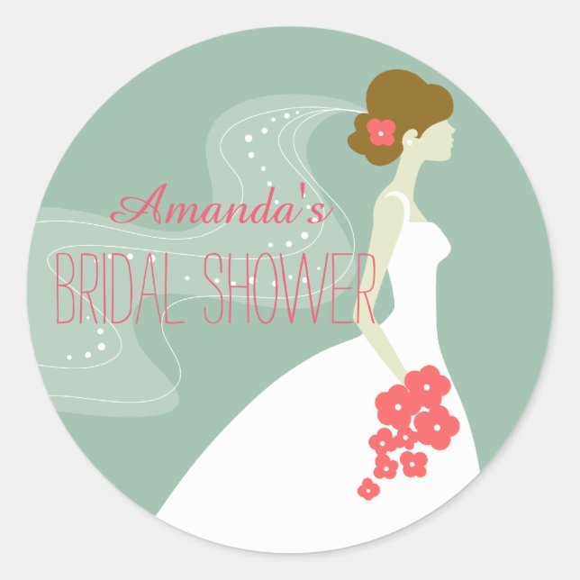 Coral Pink Mint Green Bridal Shower Favor Sticker (Front)