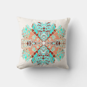 Coral Pink Mint Shades Mandala on Off-white Design Throw Pillow