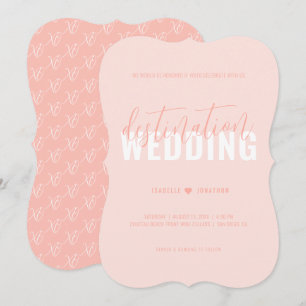 Coral Pink Modern Destination Wedding Invitation