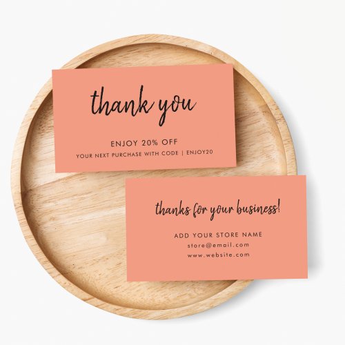 Coral Pink  Modern Minimalist Thank You Store Discount Card