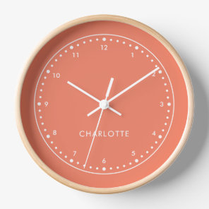 Coral Pink | Modern Name Cute Girly Trendy Stylish Clock