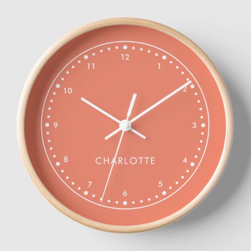 Coral Pink  Modern Name Cute Girly Trendy Stylish Clock