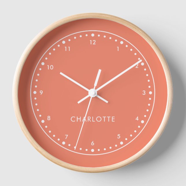 Coral Pink | Modern Name Cute Girly Trendy Stylish Clock (Front)