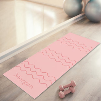 Coral Pink Modern Wavy Lines With Custom Name Yoga Mat