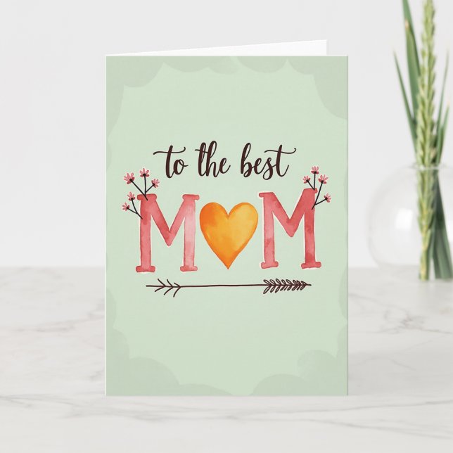 Coral Pink Mom Heart Illustration Card (Front)
