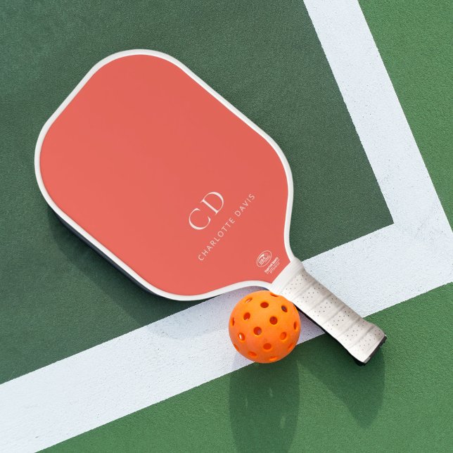 Coral pink monogram initials name carbon fiber pickleball paddle  (Creator Uploaded)