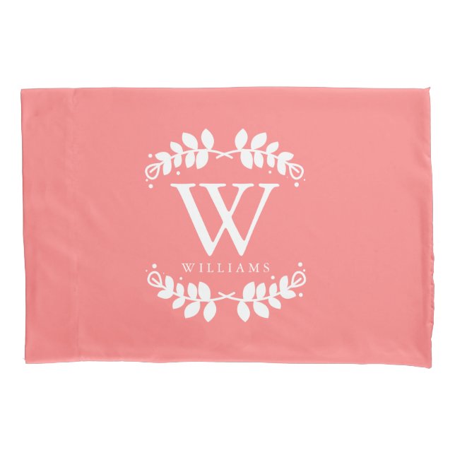 Coral Pink Monogrammed Pillowcase (Front)