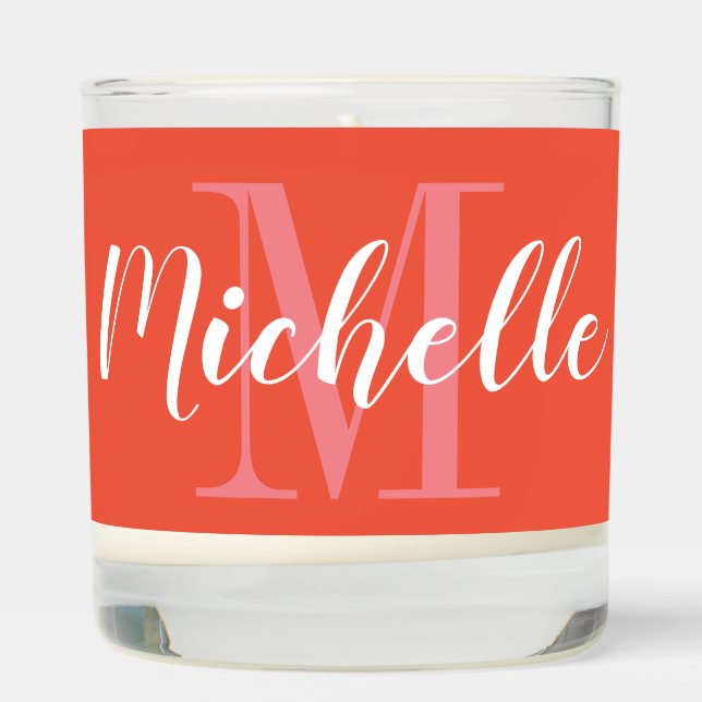 Coral pink monogrammed scented candle with lid (Right)