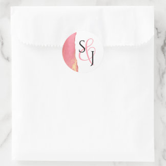 Coral Pink Monogrammed Wedding Favor Stickers