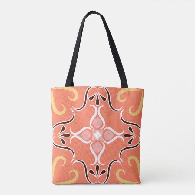 Coral & Pink Moroccan Mosaic Tile Boho Chic Tote Bag (Back)