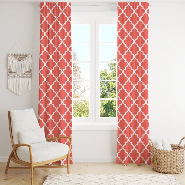 Coral Pink Moroccan Quatrefoil Trellis Blackout Curtains (Creator Uploaded)