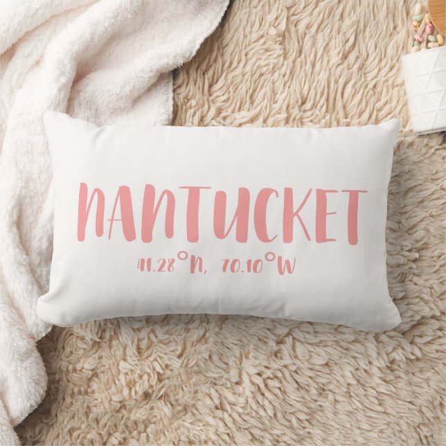Coral Pink Nantucket Coordinates Beach House Lumbar Pillow (Blanket)