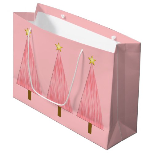 Coral Pink Ombre modern Christmas tree Large Gift Bag