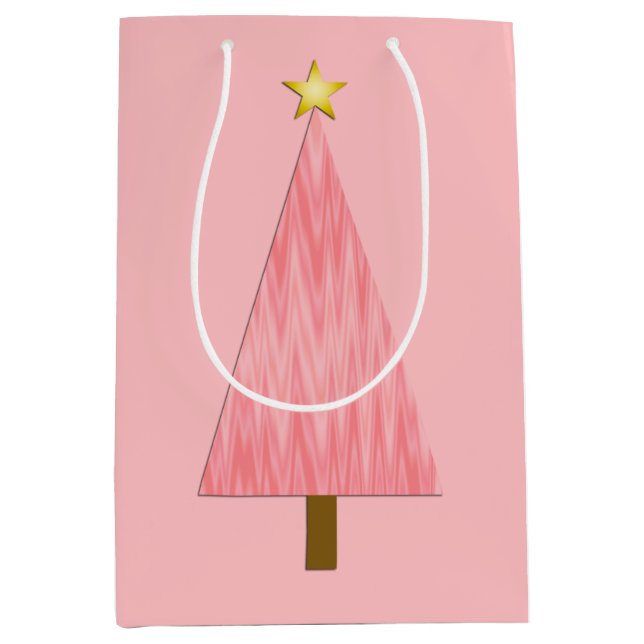 Coral Pink Ombre modern Christmas tree Medium Gift Bag (Front)