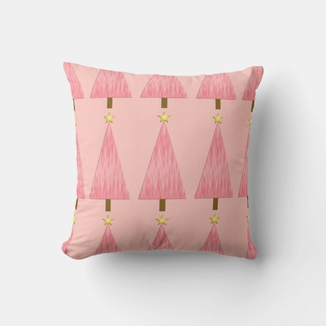 Coral Pink Ombre modern Christmas tree Throw Pillow (Front)