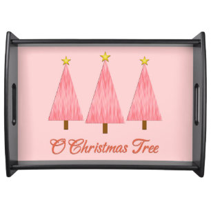 Coral Pink Ombre Pattern Modern Christmas Trees Serving Tray