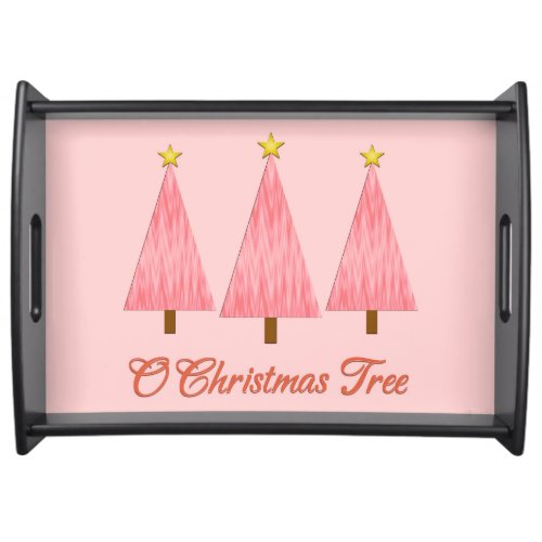 Coral Pink Ombre Pattern Modern Christmas Trees Serving Tray