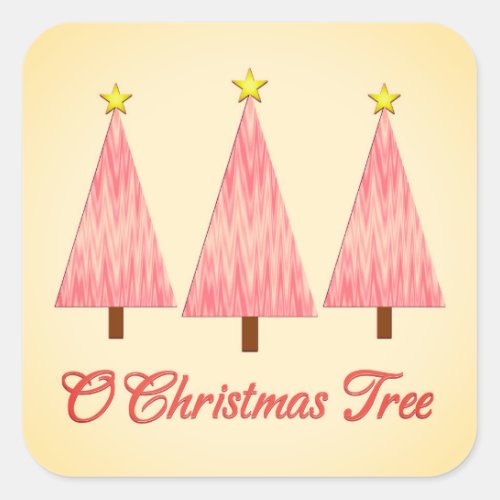 Coral Pink Ombre Pattern Modern Christmas Trees Square Sticker