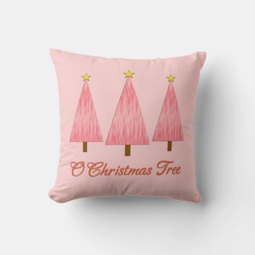 Coral Pink Ombre Pattern Modern Christmas Trees Throw Pillow