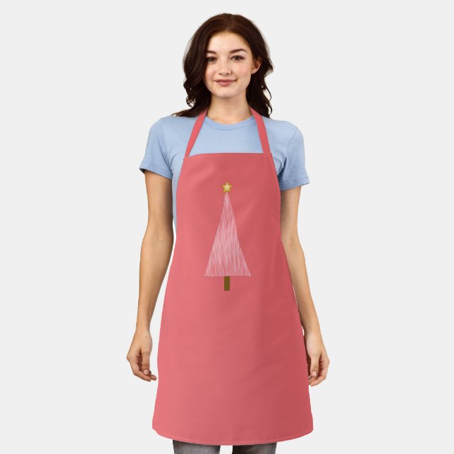 Coral Pink Ombre Retro Modern Christmas Tree Apron (Worn)