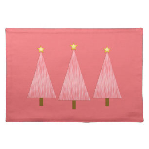 Coral Pink Ombre Retro Modern Christmas Tree Cloth Placemat
