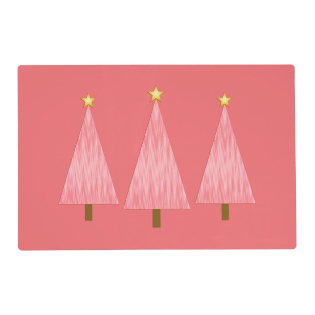 Coral Pink Ombre Retro Modern Christmas Trees Placemat (Front)