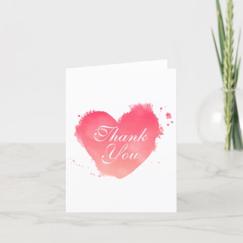 Coral Pink Ombre Watercolor Heart Thank You Card