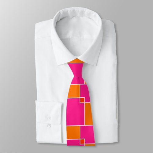 Coral Pink Orange Squares   Neck Tie