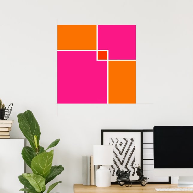 Coral Pink Orange Squares   Poster (Home Office)