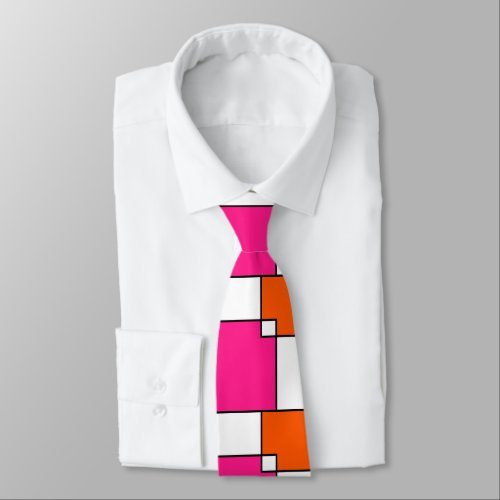 Coral Pink Orange White Squares    Neck Tie