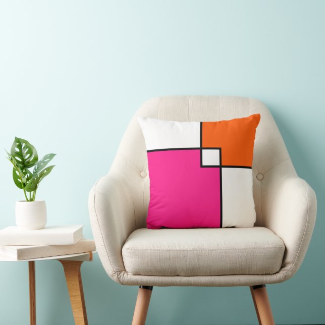 Coral Pink Orange White Squares   Throw Pillow (Chair)