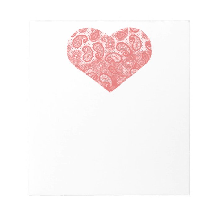 Coral Pink Paisley Heart Memo Notepad