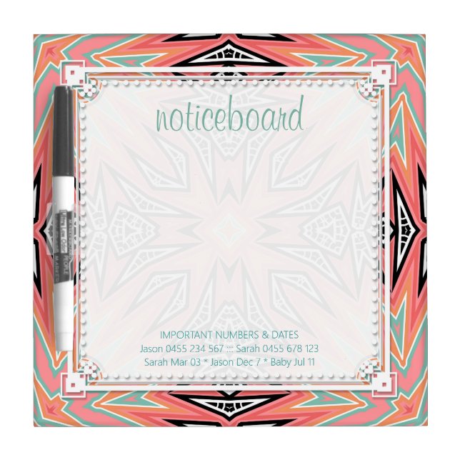 Coral Pink Pastel Aztec Pattern Noticeboard Dry-Erase Board (Front)