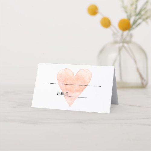 Coral pink pastel watercolor heart custom wedding place card